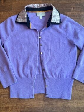 PURE Collection 100% Cashmere Purple Cardigan Custom Exotic Skin Collar Sz 2